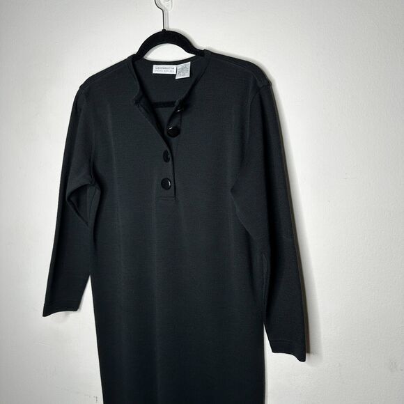Liz Claiborne Black Henley V-Style Half Button 3/4 Sleeve Wool Dress M - Picture 5 of 11